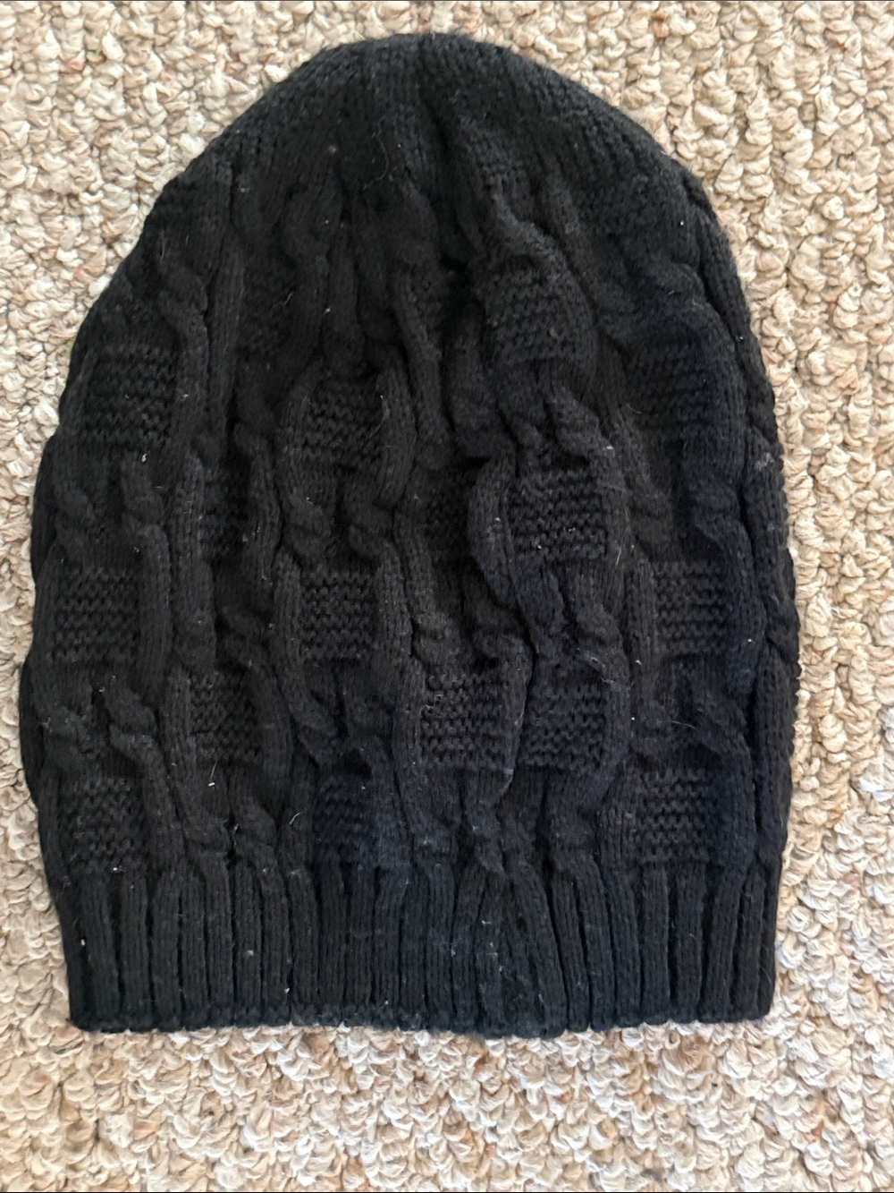 Black Cable Knit Slouchy Beanie Oversized Winter Hat OS